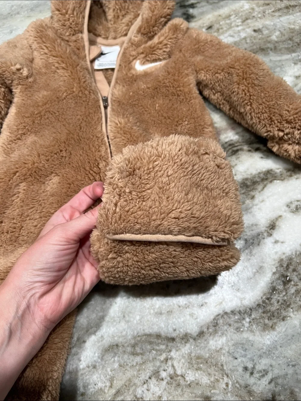 Nike Kids Brown Plush Hooded One-Piece Footie